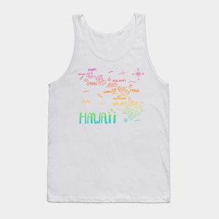 Hawaii Illustrated Map Rainbow Color Tank Top